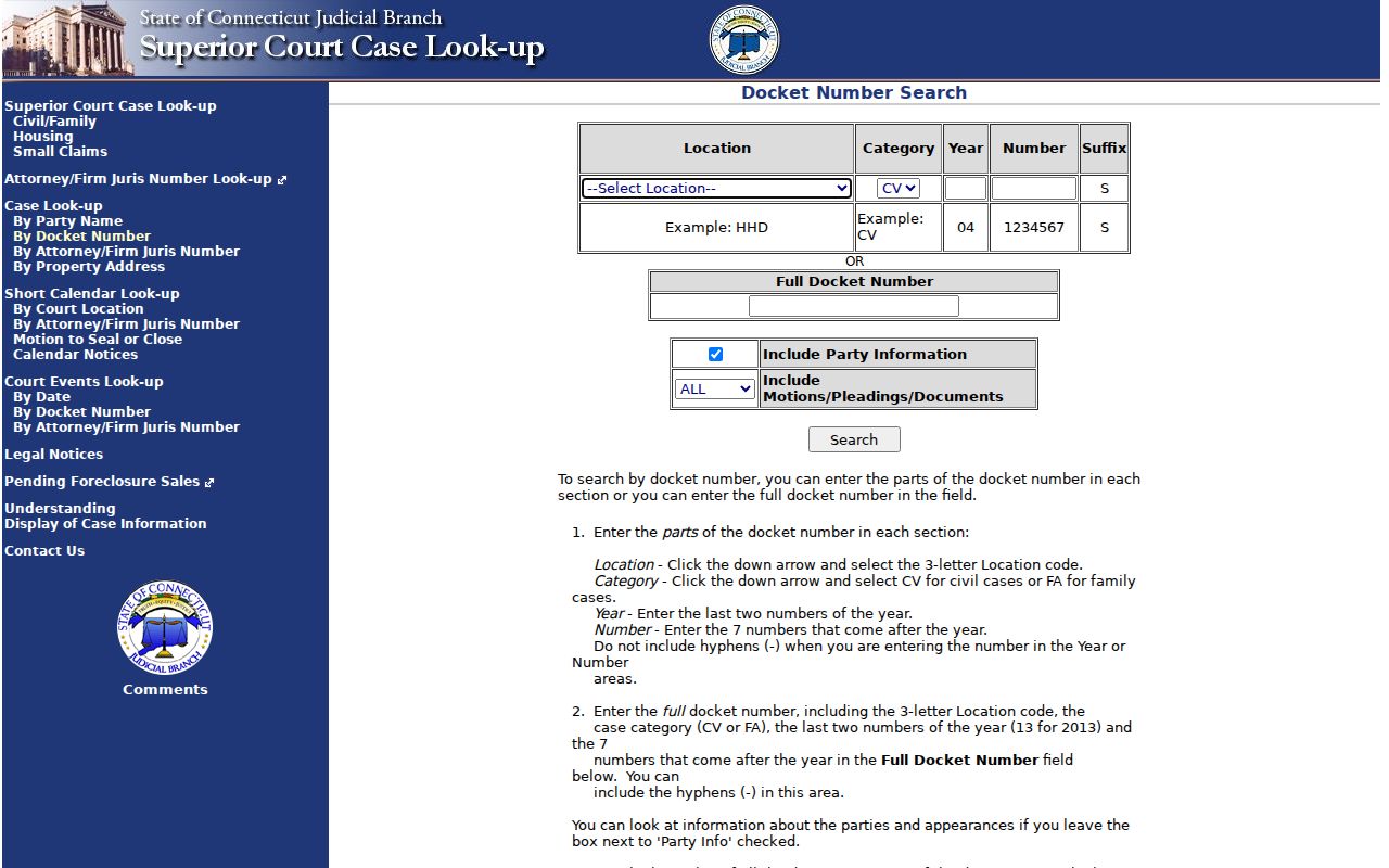 New Milford resident lookup Connecticut civil docket search