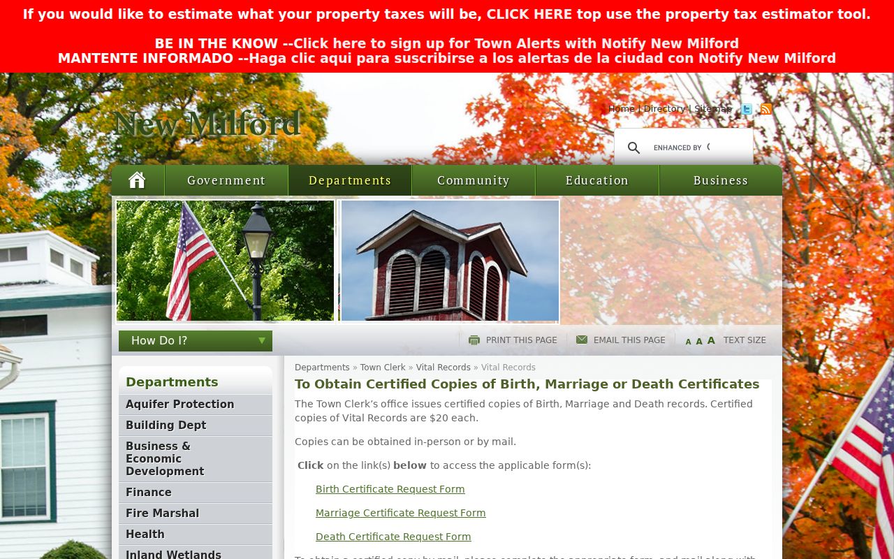 New Milford resident lookup local vital records