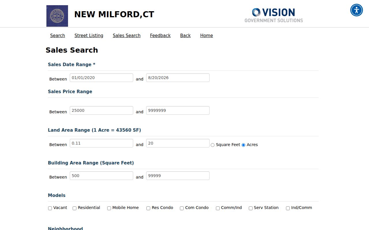 New Milford street directory assessor sales search