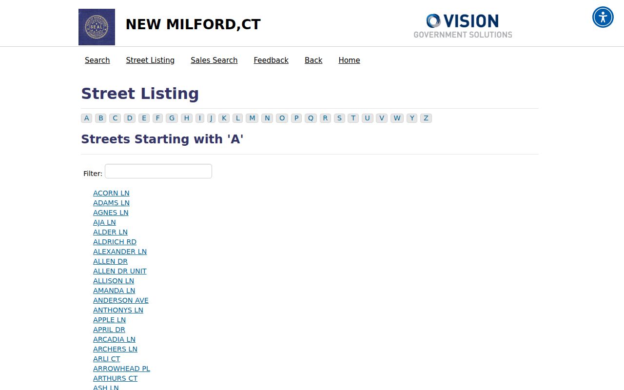 New Milford street directory assessor street browser