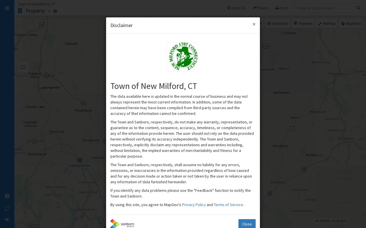 New Milford street directory MapGeo parcel viewer