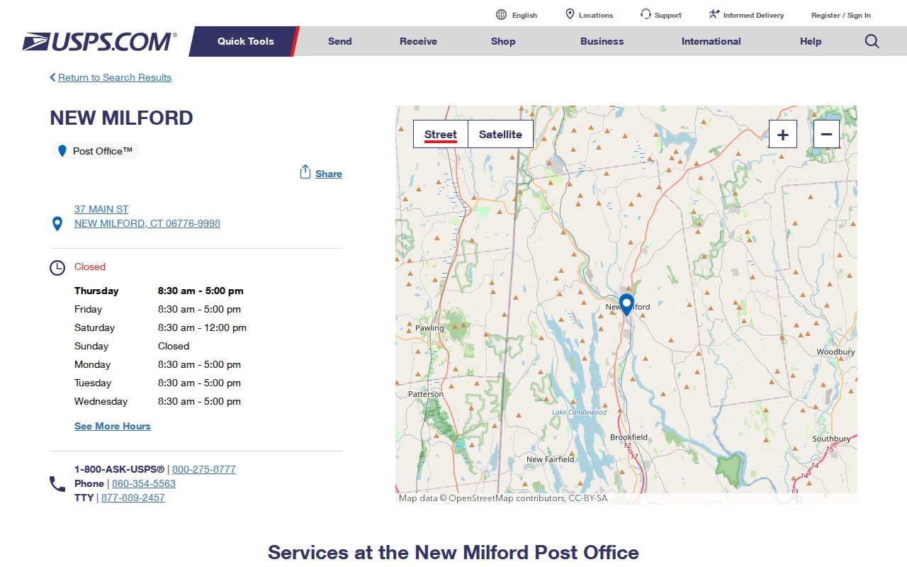 New Milford ZIP code directory USPS post office